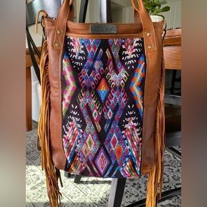 Nena & Co Rainbow Swans Huipil Fringed Tote